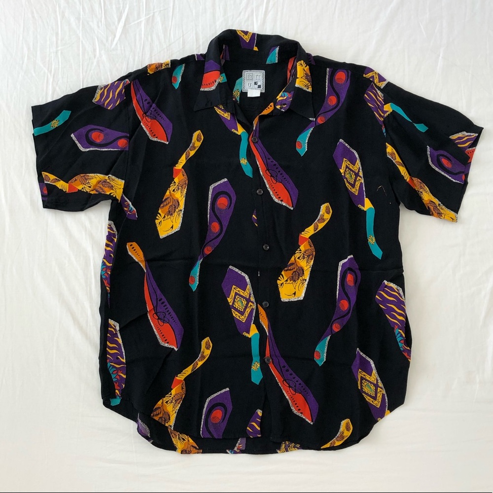 Vintage 80s IZ IT U? Rayon Button Up Shirt